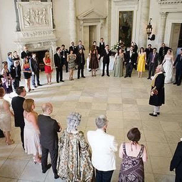 Addressing the wedding guests at Clandon